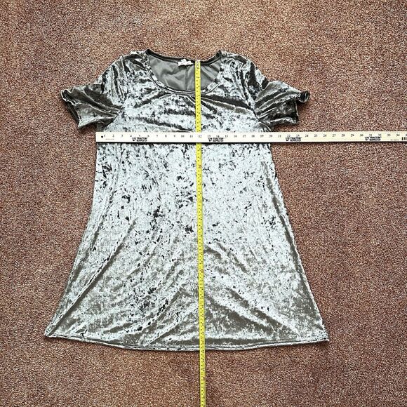 POL Velvet Mini Dress Lg Short Sleeve Pullover Olive Green Fairy Grunge Whimsy - Picture 6 of 7